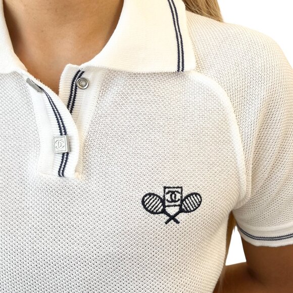 CHANEL Sport Vintage 05P CC Logo Polo T-shirt Top #38 Tennis Racket [106476] - Picture 3 of 12